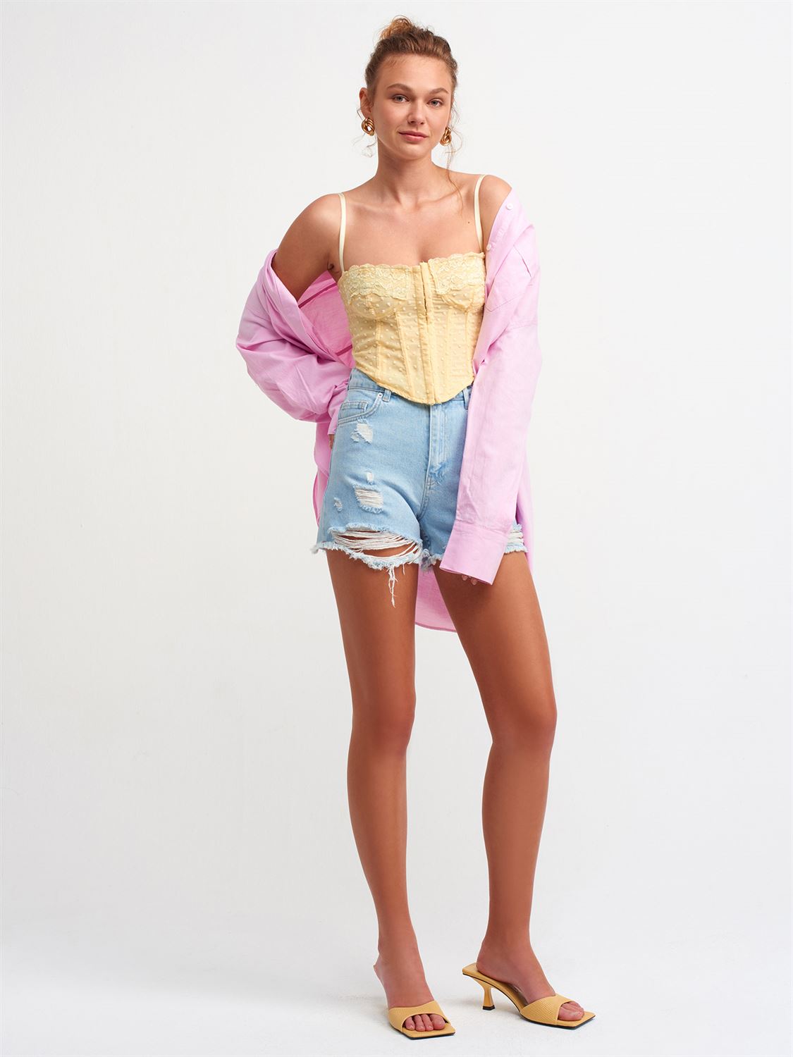 5852 Dantel Detaylı Korse Top-Sari | | Dilvin