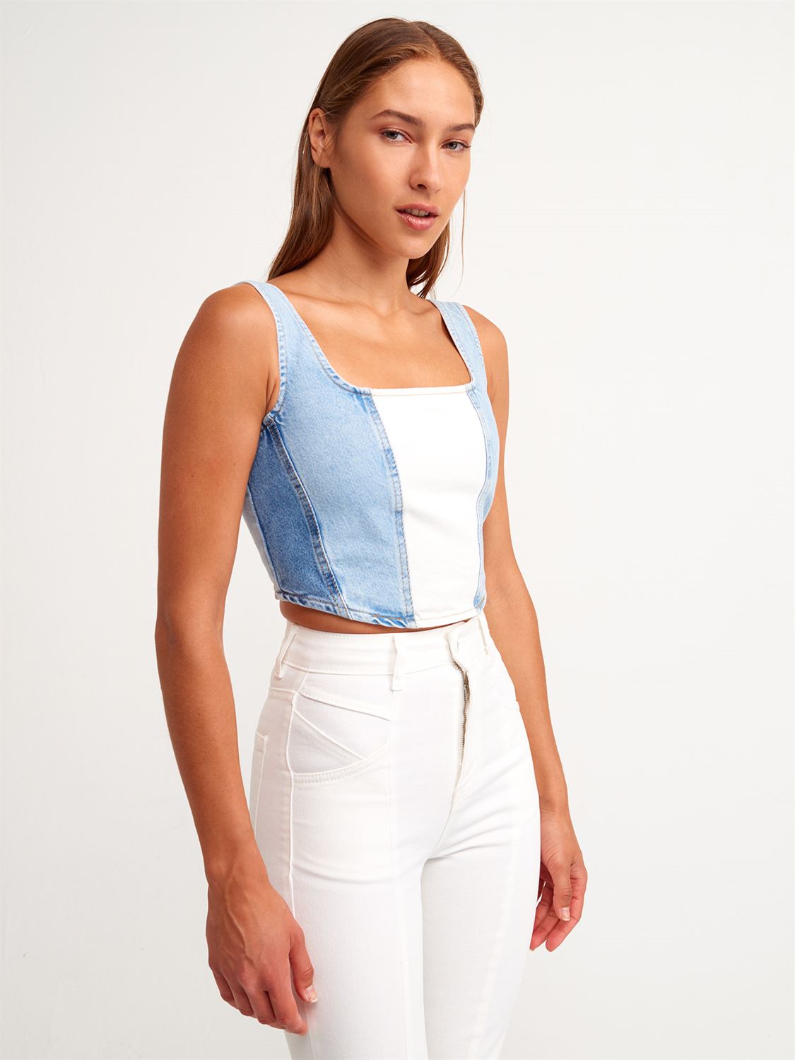 トップス Mamilyn 5306 Arkası Lastikli Denim Top-Mavi | | Dilvin