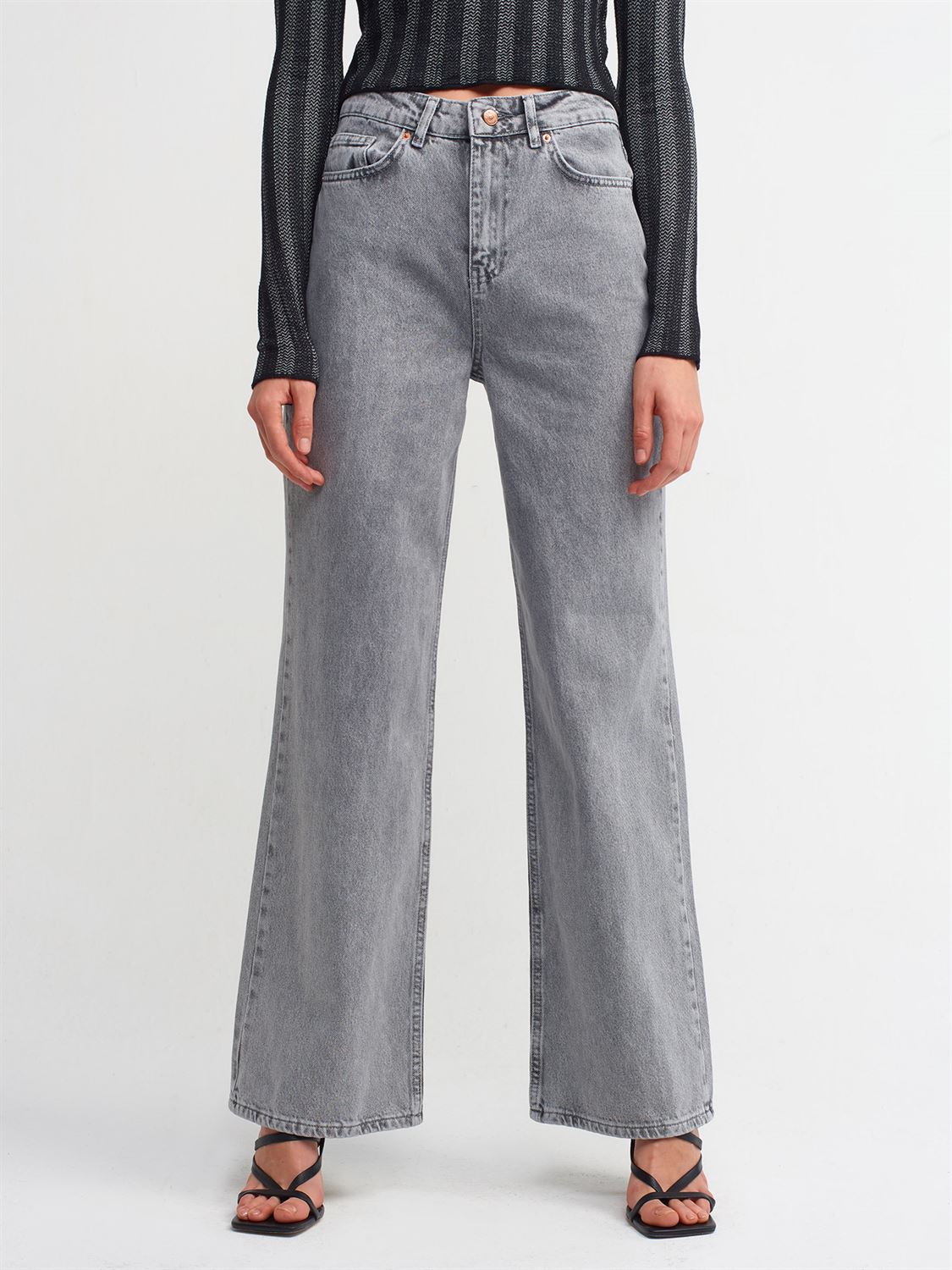 70228 Gri Kar Yıkama Wideleg Pantolon-Gri | JEAN PANTOLON | Dilvin