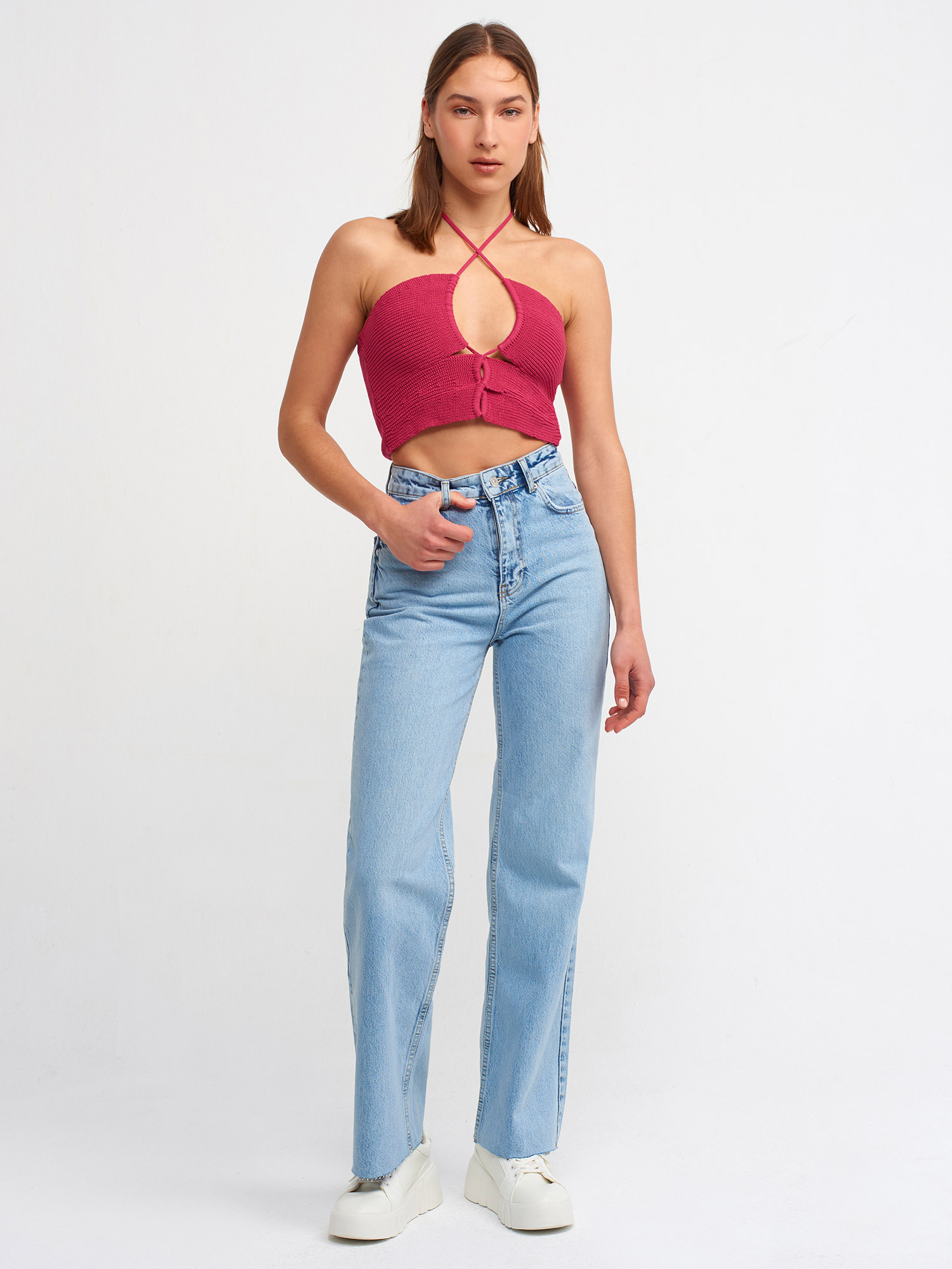 70242 Paçası Dikişsiz Wideleg Pantolon-Mavi | JEAN PANTOLON | Dilvin