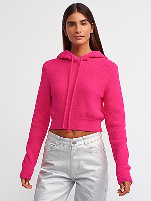 トップス dinoworks Paris foodie pink 10486 Yumuşak Dokulu Kapşonlu Crop Kazak-Fuşya | KAZAK | Dilvin