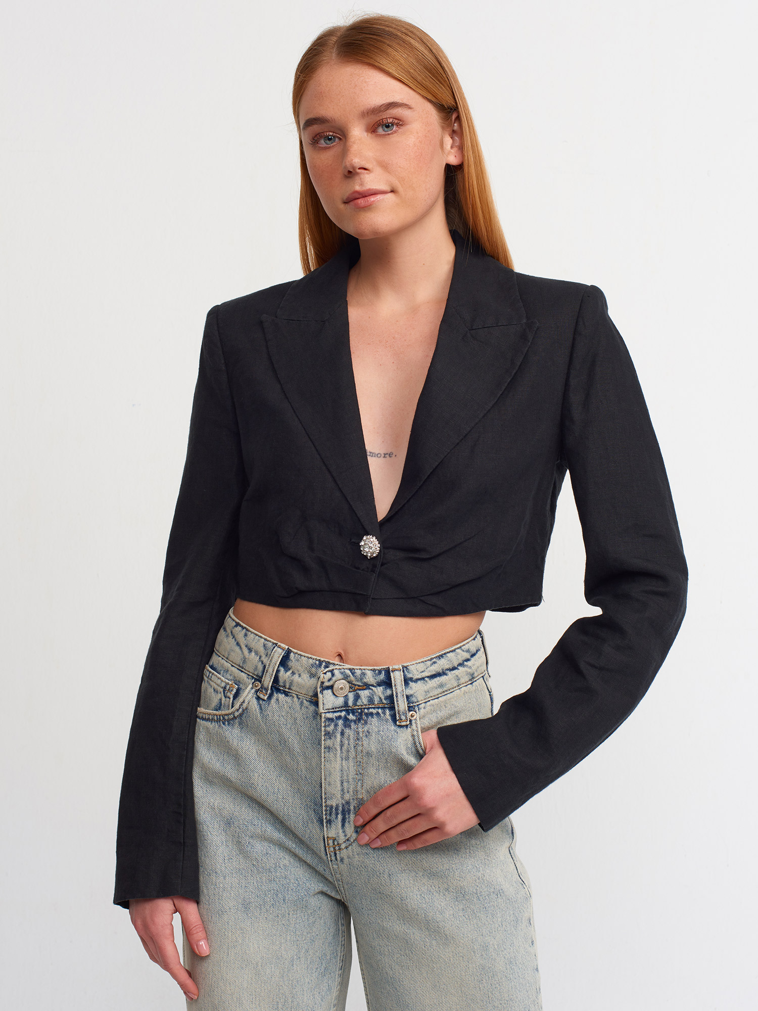 60316 Keten Crop Ceket | CEKET | Dilvin
