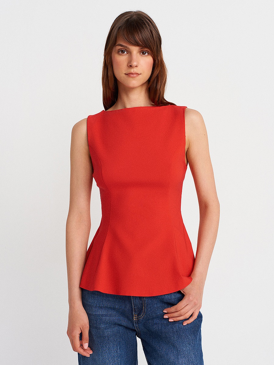 50281 Peplum Top-Kırmızı