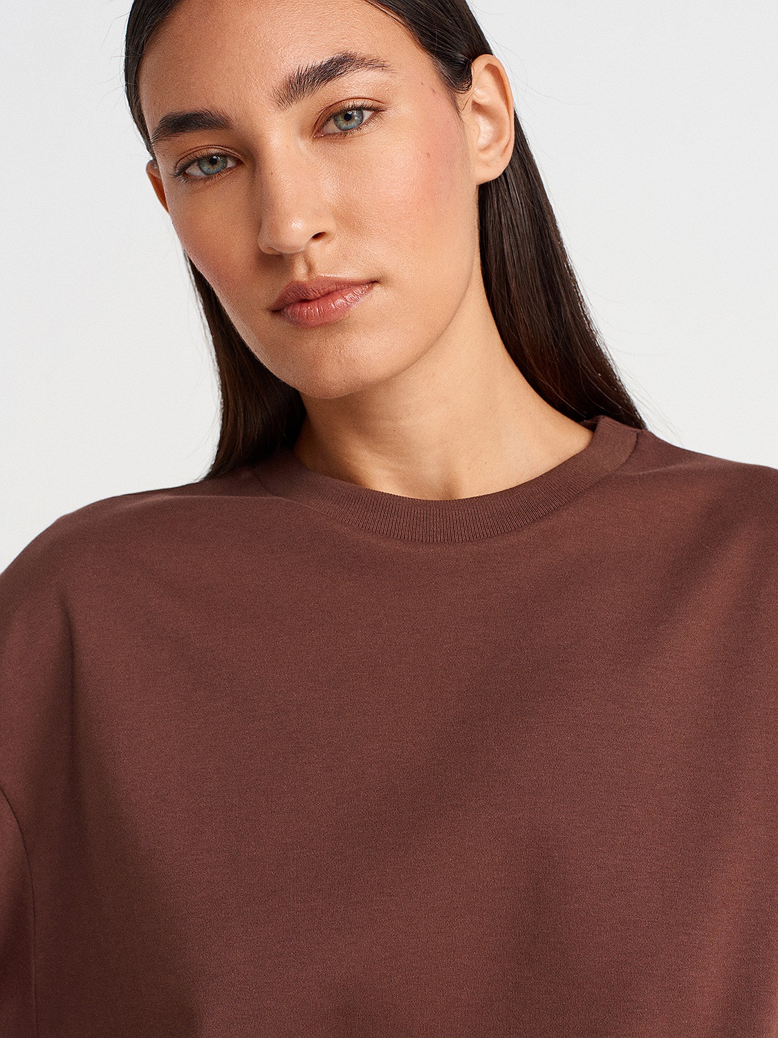 31894 %100 Pamuk Çift Görünümlü Oversize T-shirt-Açık Kahve | TİŞÖRT ...