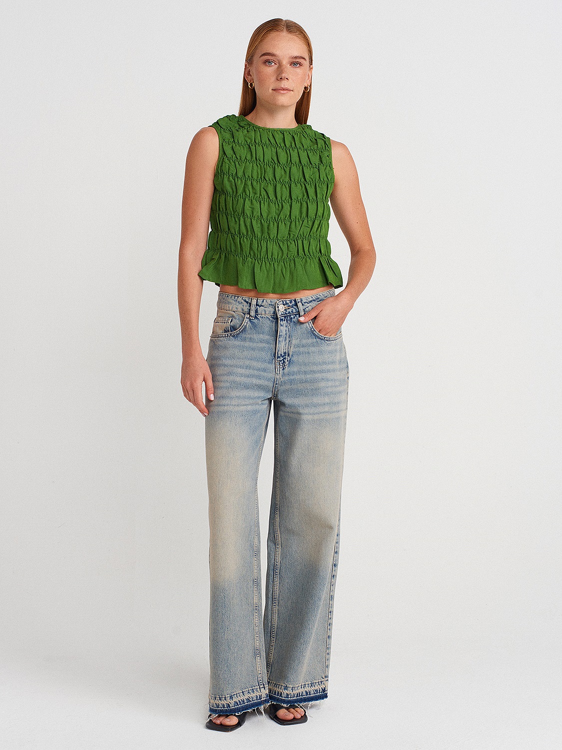 50845 Gipeli Crop Bluz-Yeşil | BLUZ | Dilvin