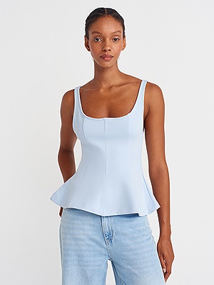 21063 Kalın Askılı Peplum Top-Siyah | BLUZ | Dilvin