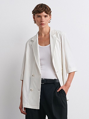 60772 Çizgili Kimono Blazer-Beyaz | CEKET | Dilvin