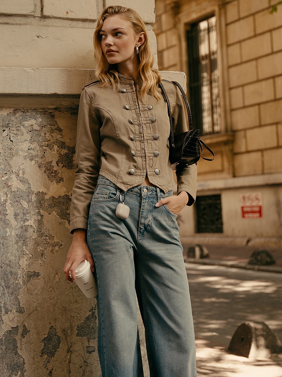 72039 %100 Pamuk Dökümlü Geniş Denim Pantolon