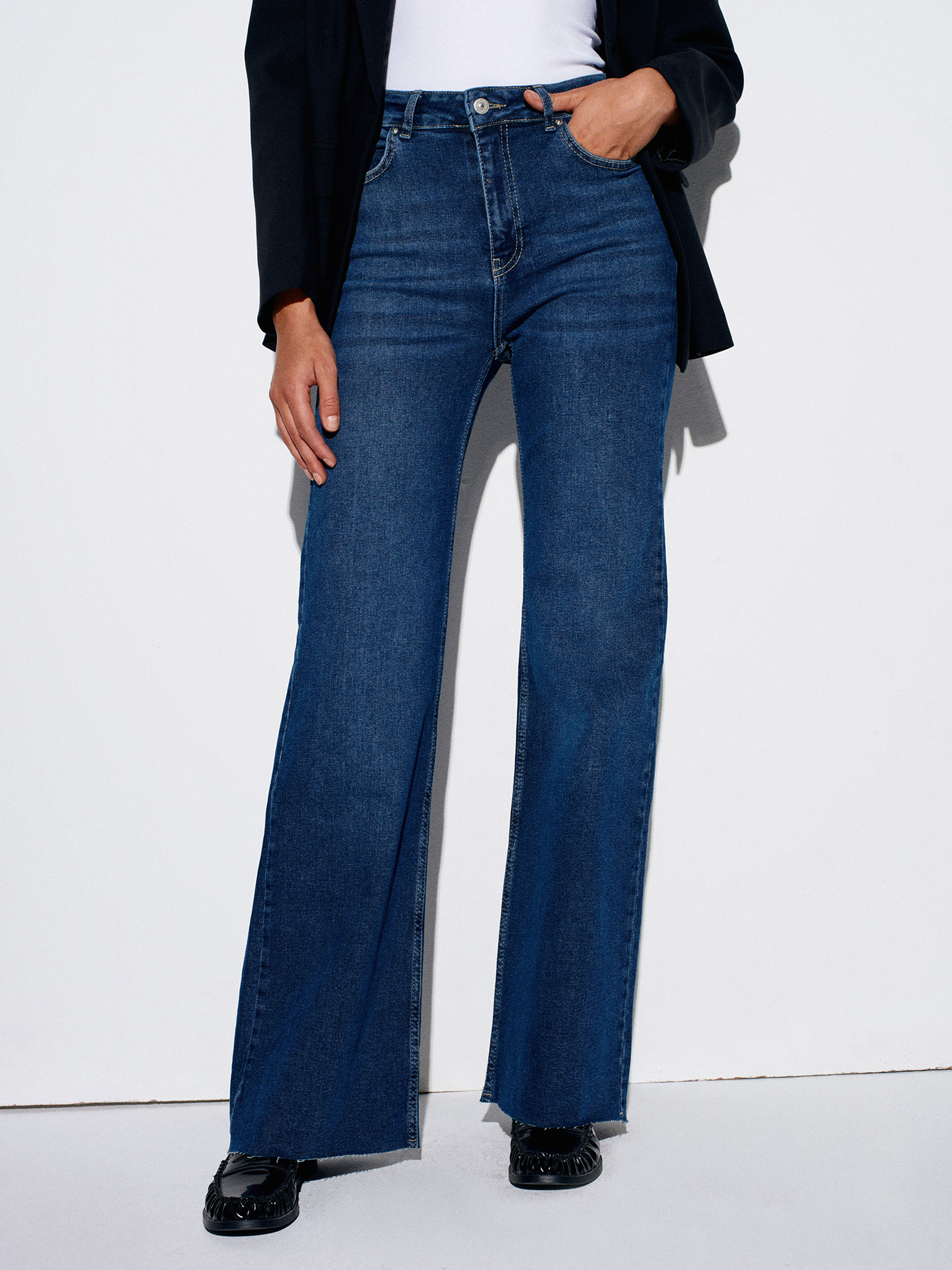71734 Yüksek Bel Likralı Wide Leg Jean-Koyu Mavi | JEAN PANTOLON