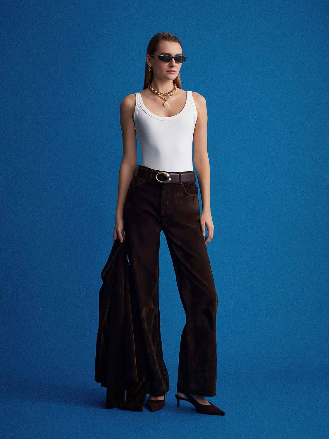 72108 Kadife Wide Leg Pantolon-Kahve | PANTOLON | Dilvin