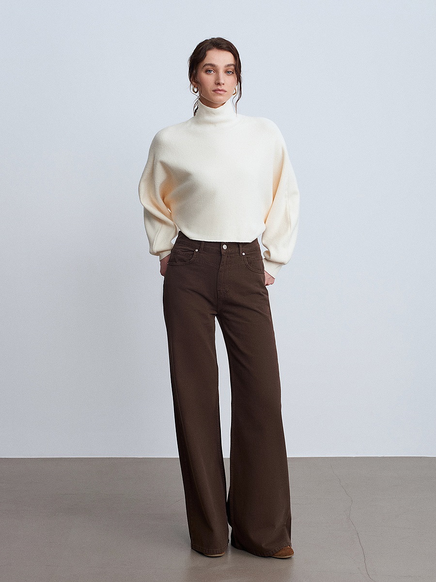 72115 %100 Pamuk Wide Leg Jean-Kahve