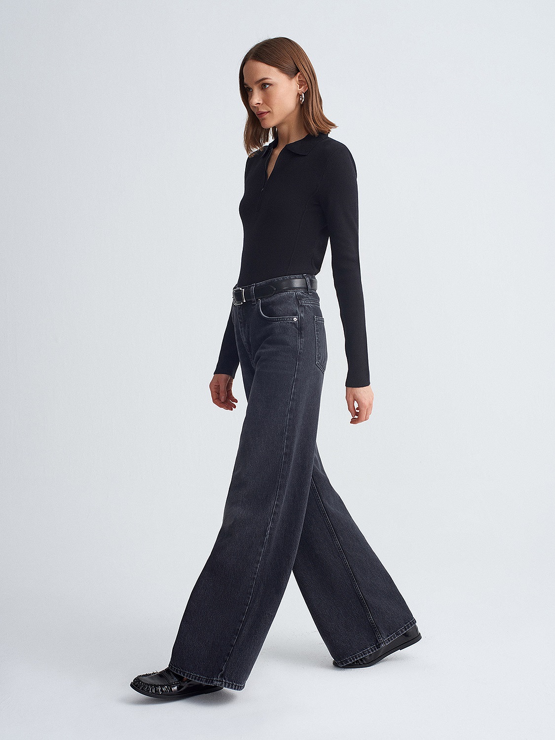 72114 %100 Pamuk Wide Leg Jean-Siyah | JEAN PANTOLON | Dilvin