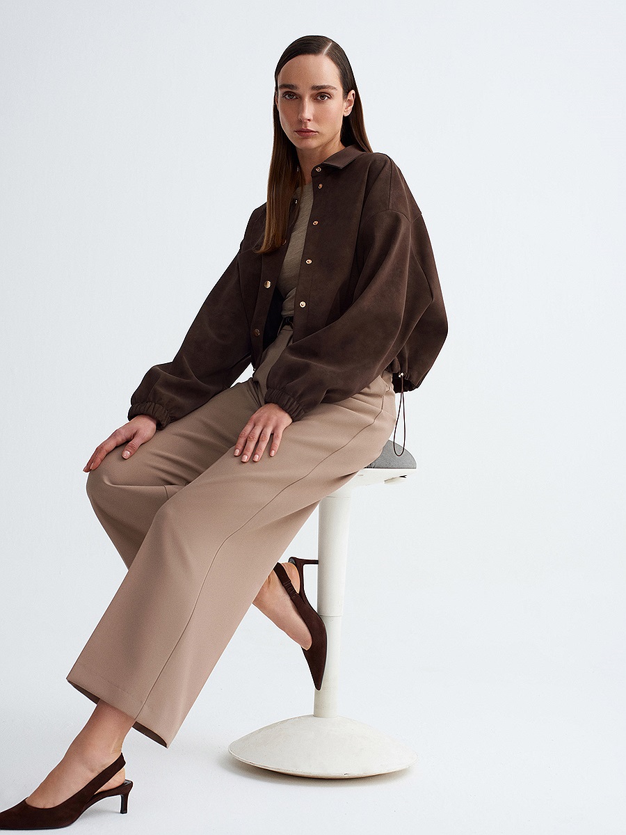 60781 Süet Bomber Ceket-Kahve