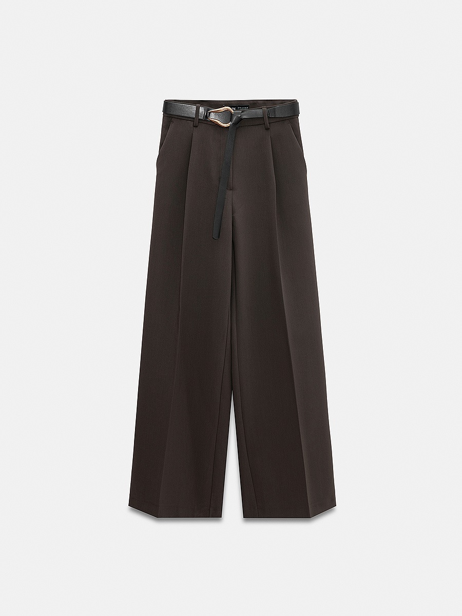 72250 Pensli Kemerli Kumaş Pantolon-Kahve
