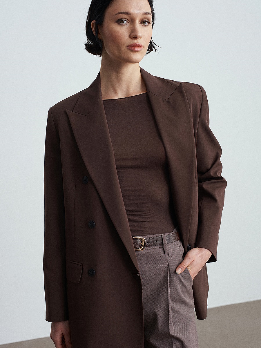 60784 Kruvaze Blazer Ceket-Kahve