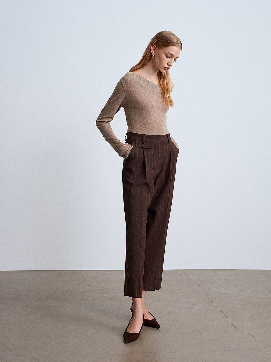 72251 Pensli Düz Paça Pantolon-Kahve