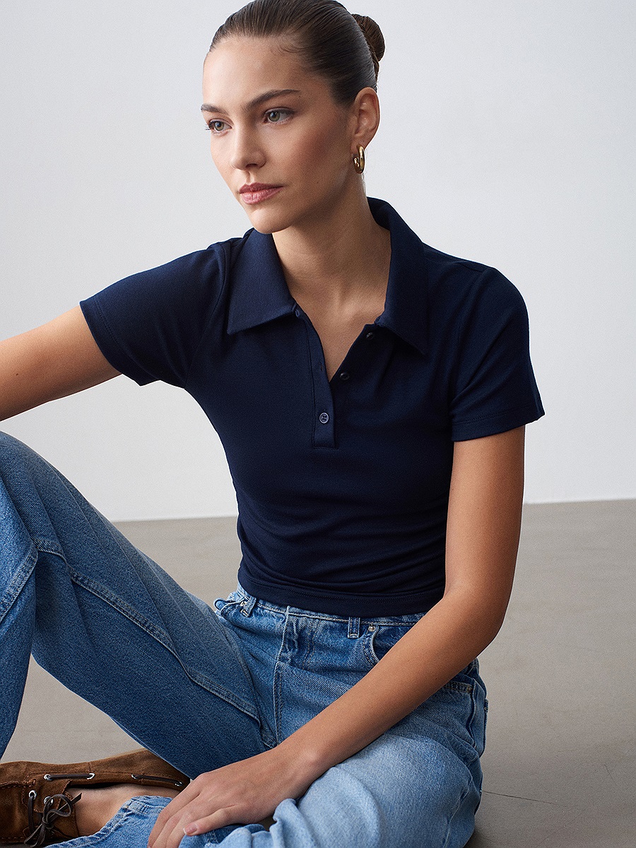 32614 Polo Yaka Top-Lacivert