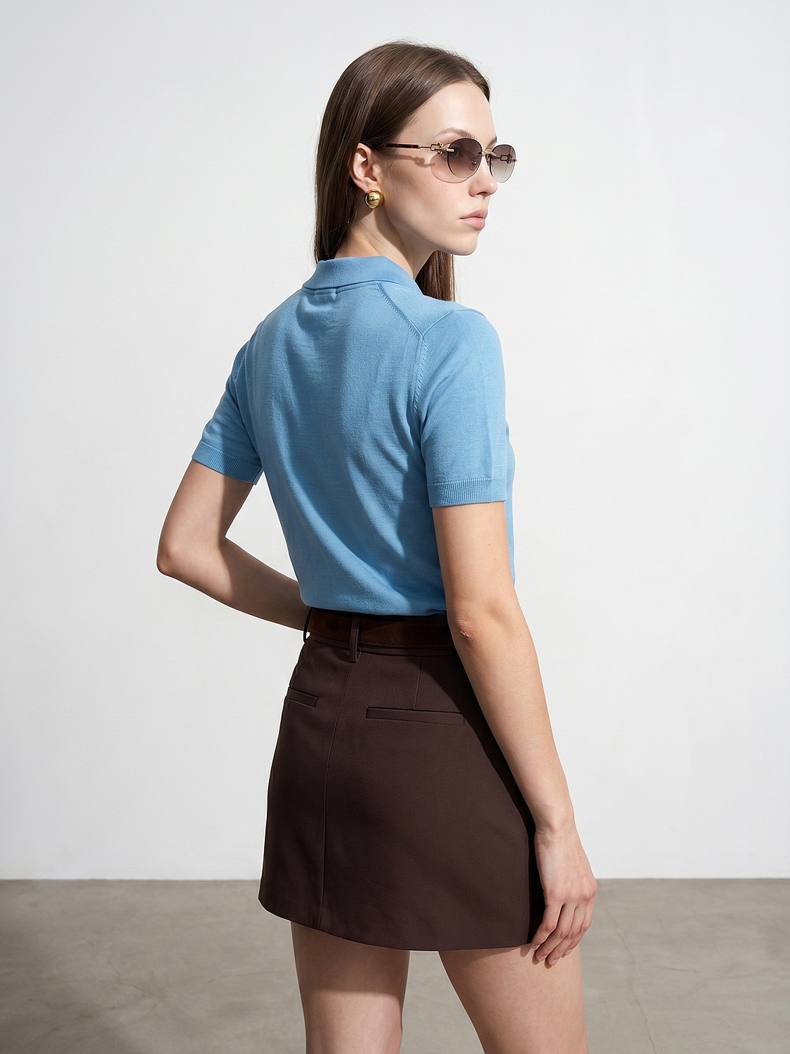 10871 Lyocell Polo Yaka İnce Triko-Turkuaz | BLUZ | Dilvin