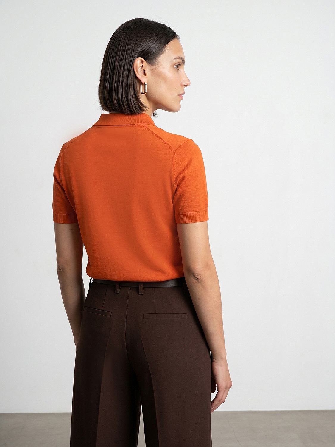 10871 Lyocell Polo Yaka İnce Triko-Oranj | BLUZ | Dilvin