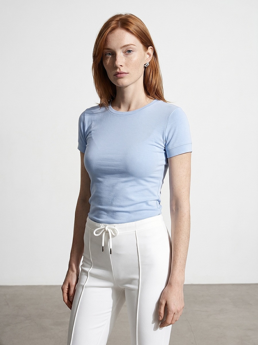 32637 Bisiklet Yaka T-Shirt-Açık Mavi