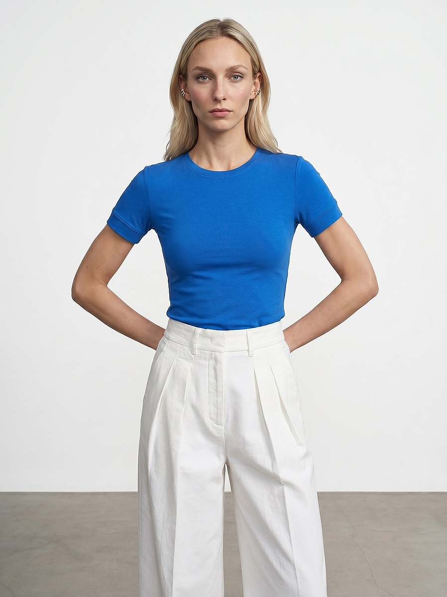 32637 Bisiklet Yaka T-Shirt-Saks