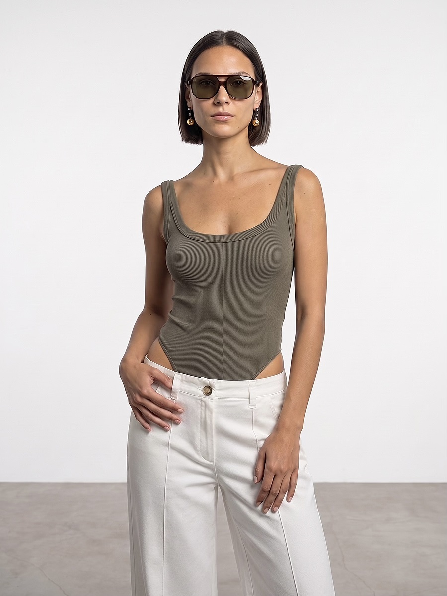 21053 Askılı Bodysuit-Haki