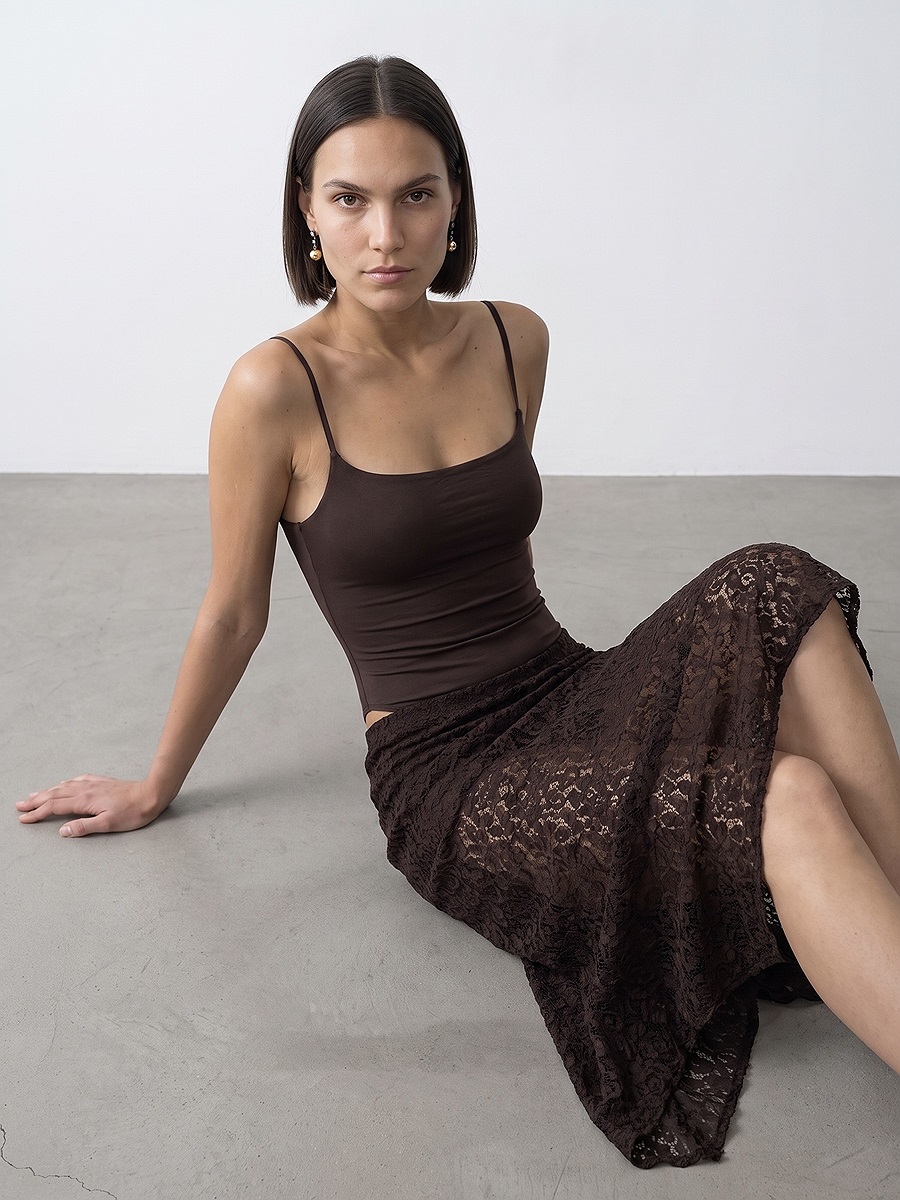 21216 Askılı Bodysuit-Koyu Kahve