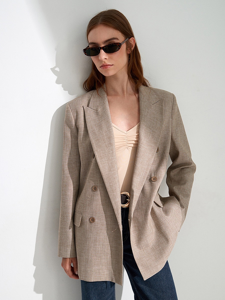60811 Keten Karışımlı Blazer Ceket-Bej