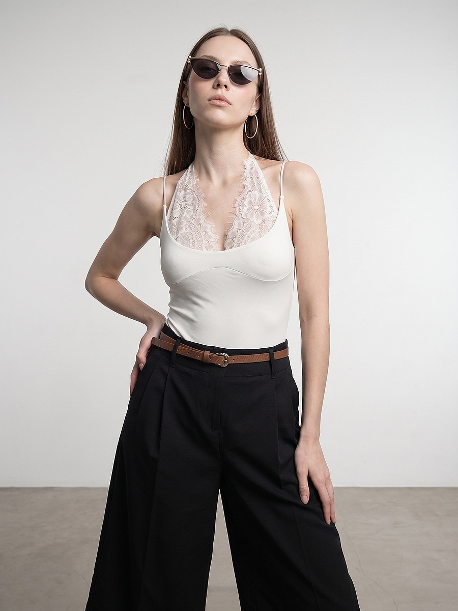 32837 Dantel Detaylı Bodysuit-Ekru