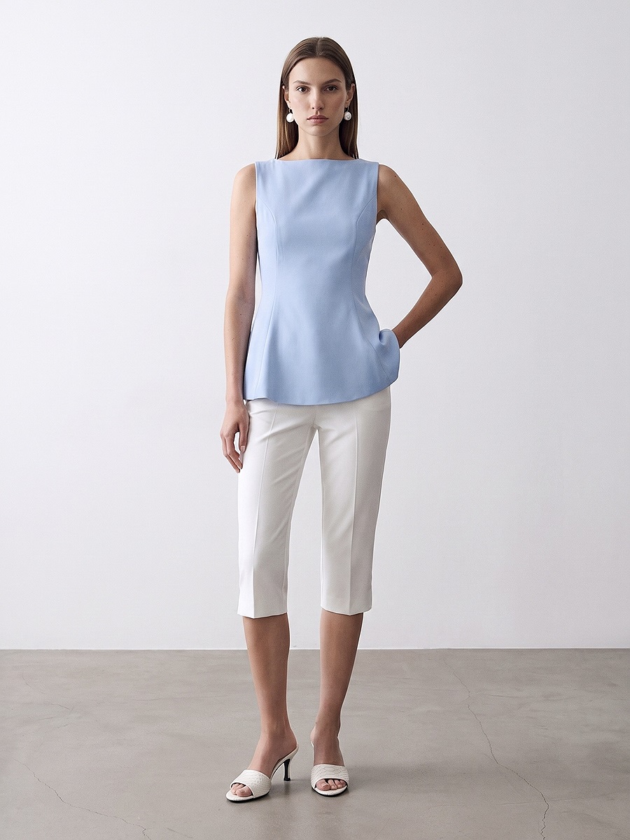 50281 Peplum Top-Açık Mavi