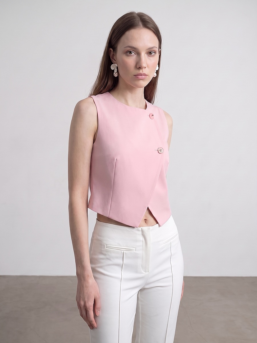 60624 Asimetrik Kesim Yelek-Pembe