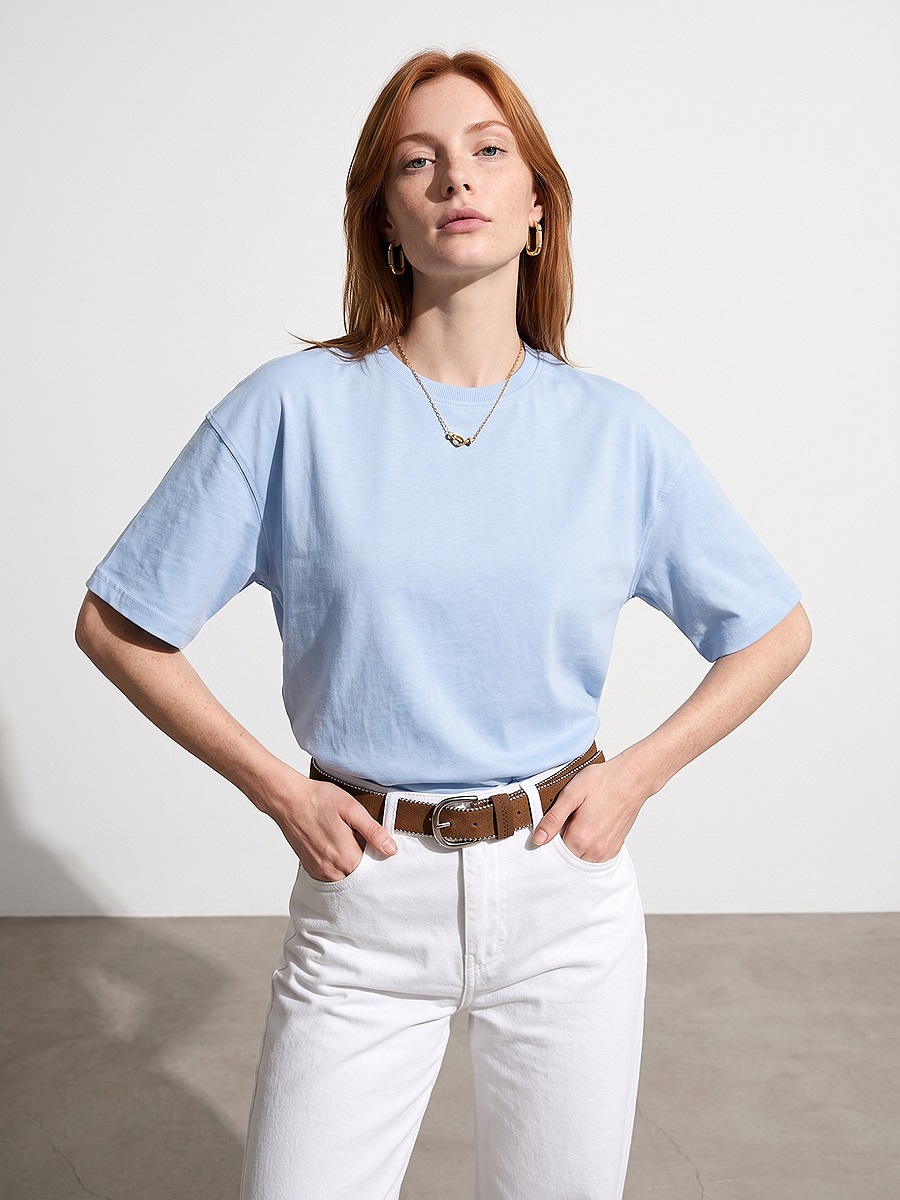 31017 %100 Pamuk Basic T-Shirt-Açık Mavi
