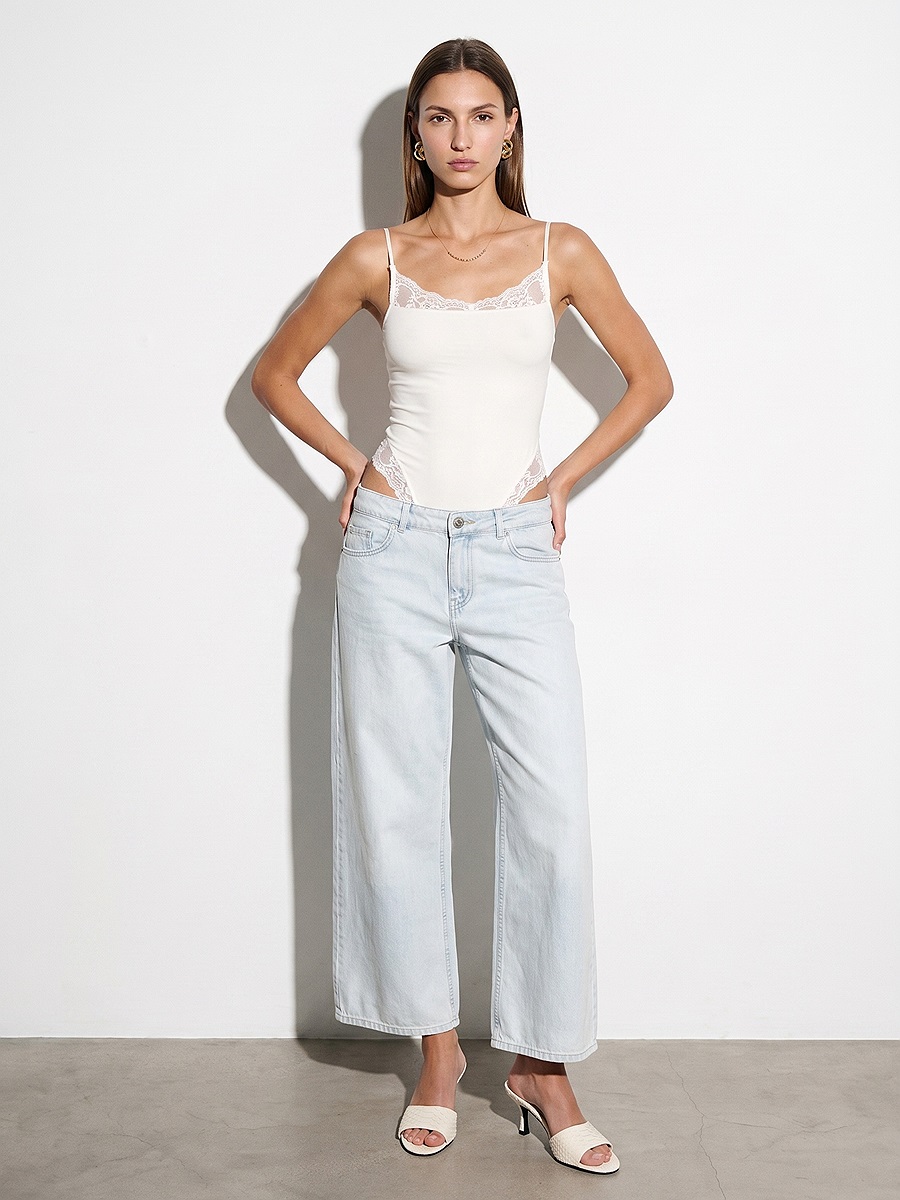 32730 Dantel Detaylı Askılı Bodysuit-Ekru