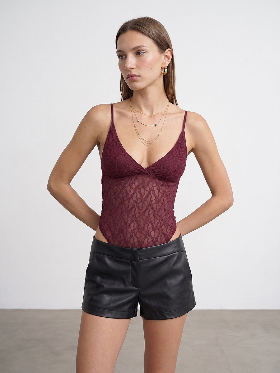 32842 Dantel Bodysuit-Bordo