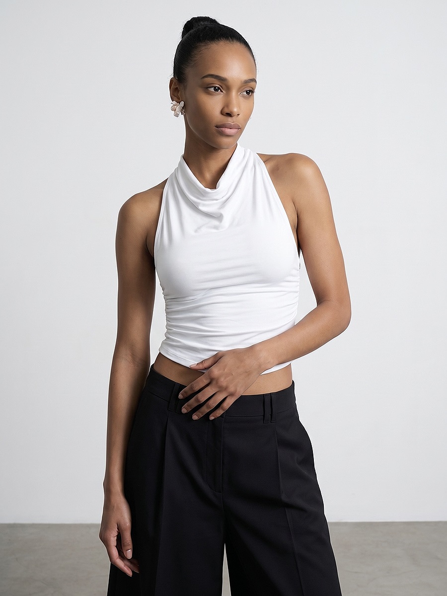21246 Degaje Yaka Top-Beyaz