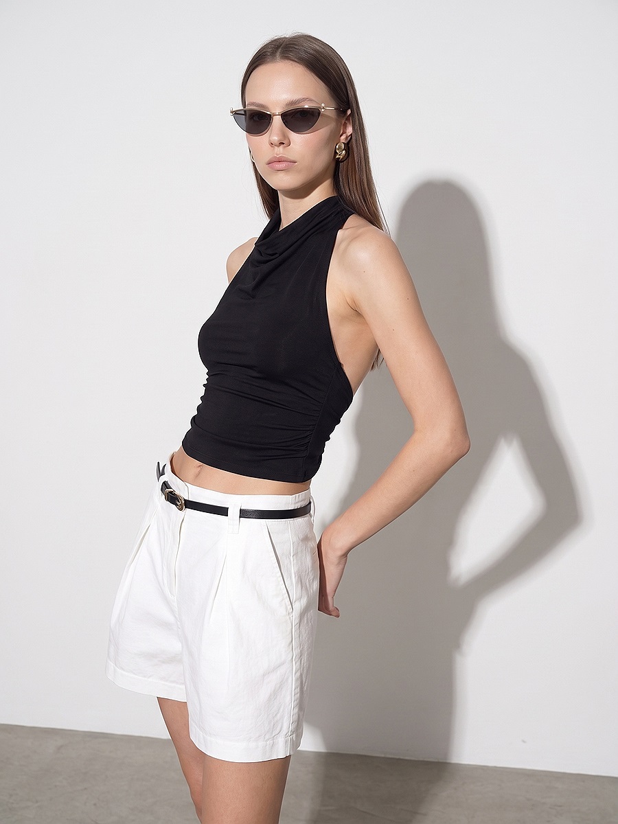21246 Degaje Yaka Top-Siyah