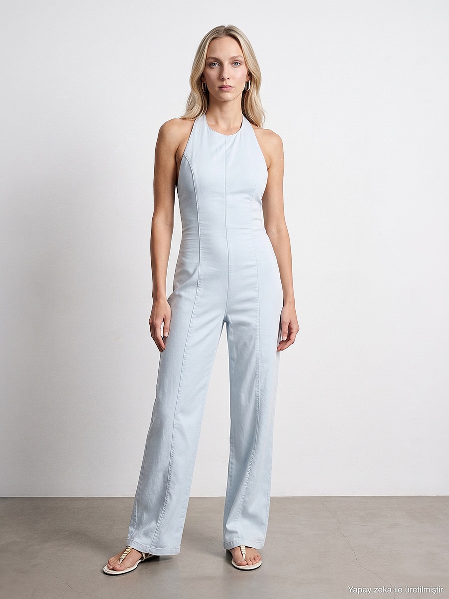 72348 %100 Lyocell Halter Yaka Tulum-Mavi