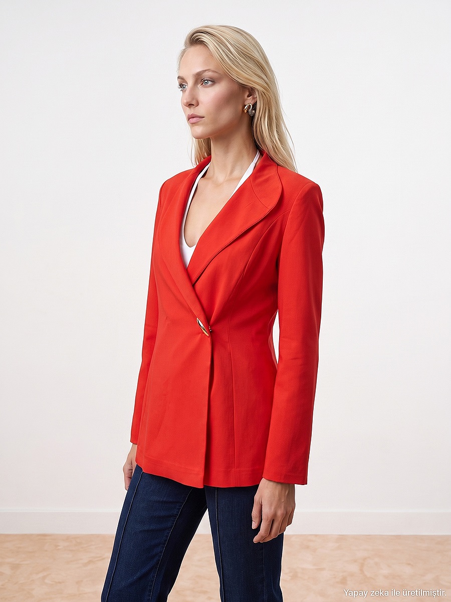 60814 Gold Düğmeli Blazer-Kırmızı