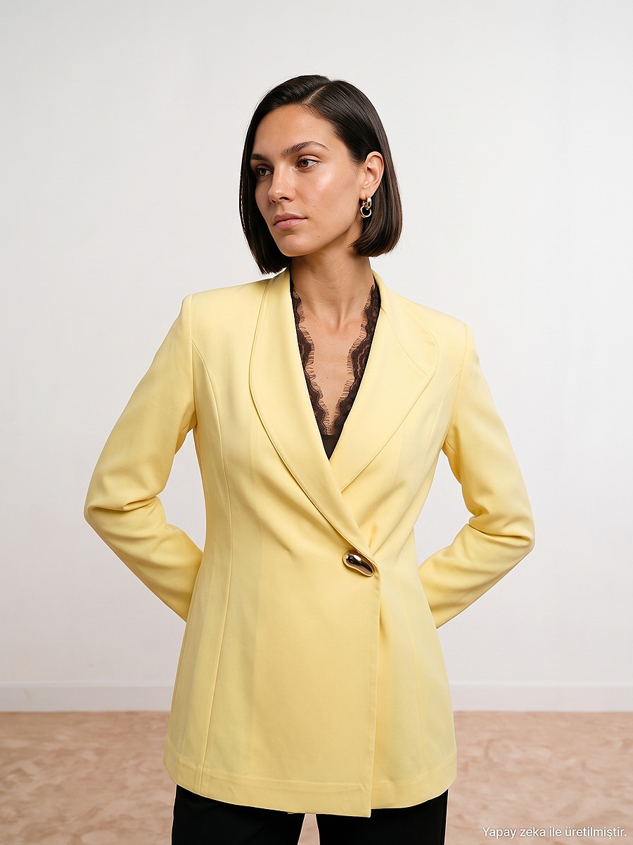 60814 Gold Düğmeli Blazer-Sarı