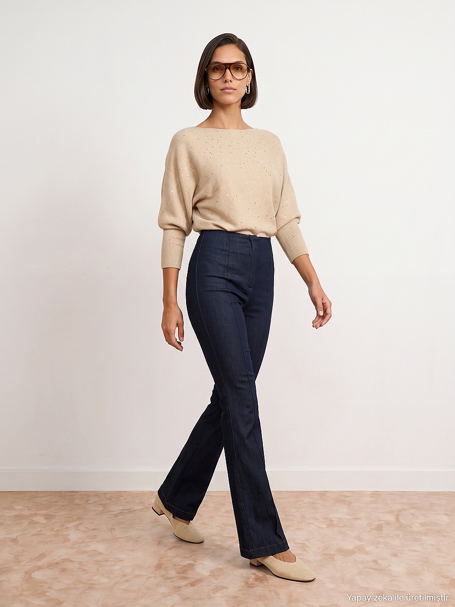 72709 Dikişli İspanyol Paça Pantolon-Lacivert
