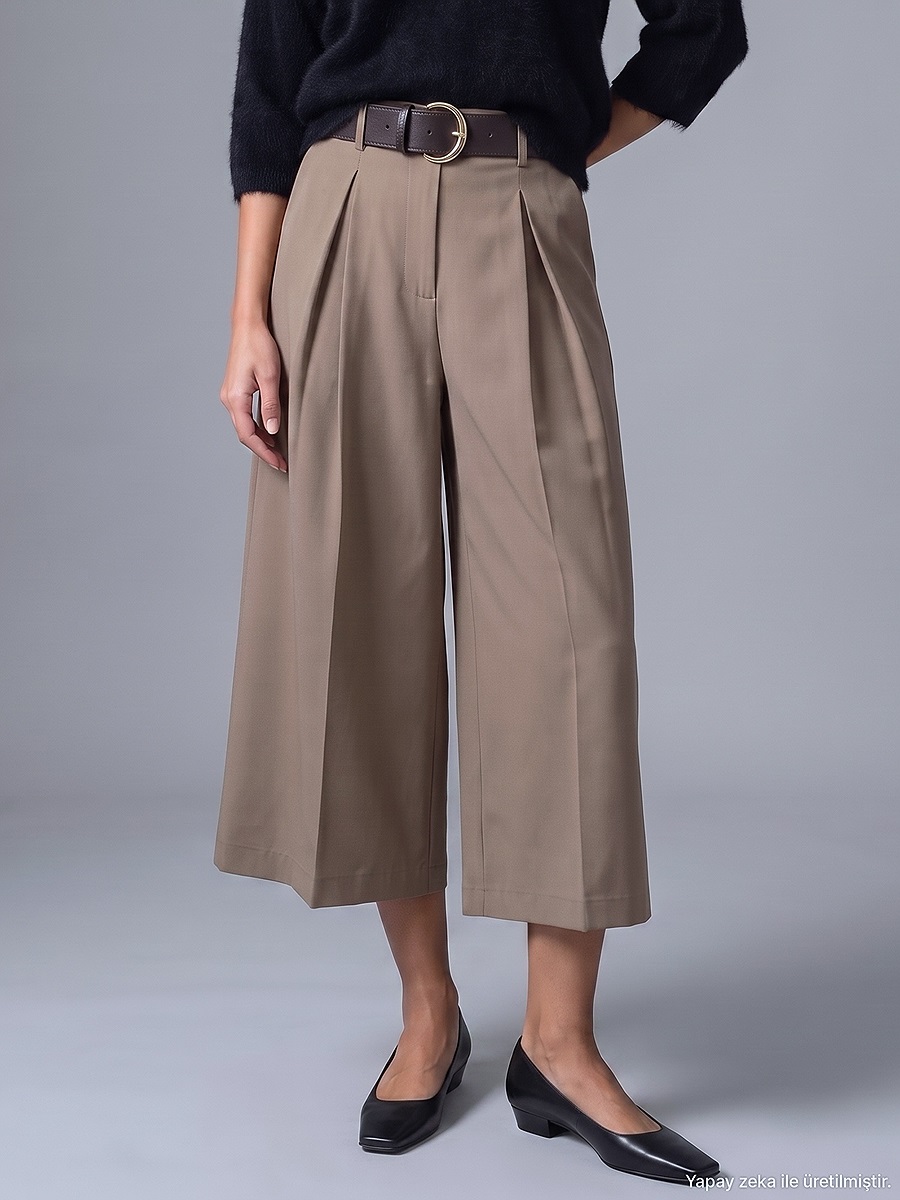 72796 Kemerli Culotte Pantolon-Bej