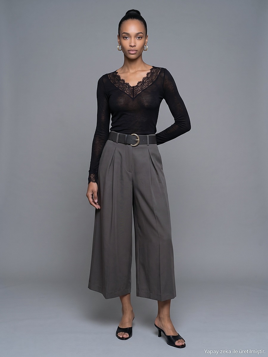 72796 Kemerli Culotte Pantolon-Haki