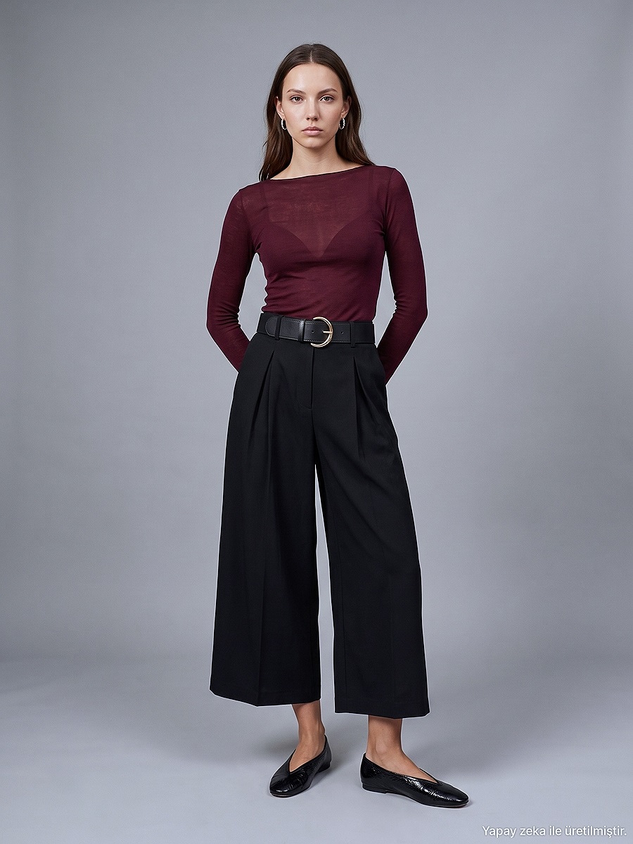 72796 Kemerli Culotte Pantolon-Siyah