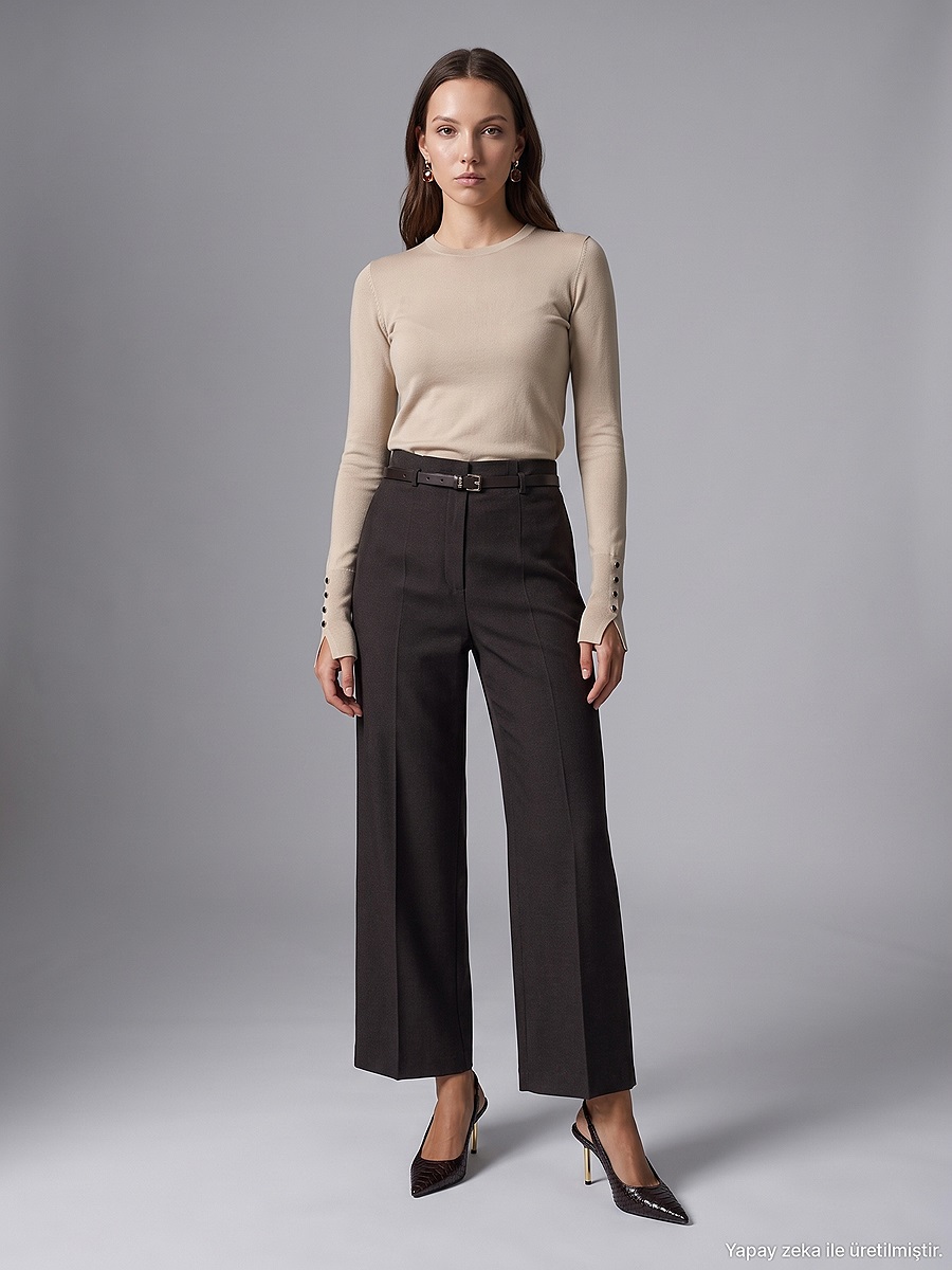 72813 Kemerli Culotte Pantolon-Kahve