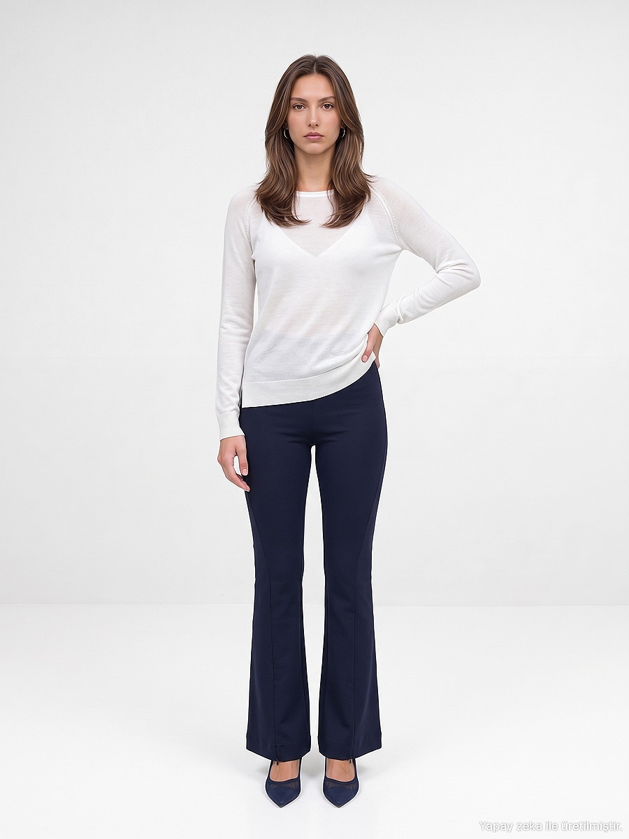 73037 Fermuar Detaylı Flare Pantalon