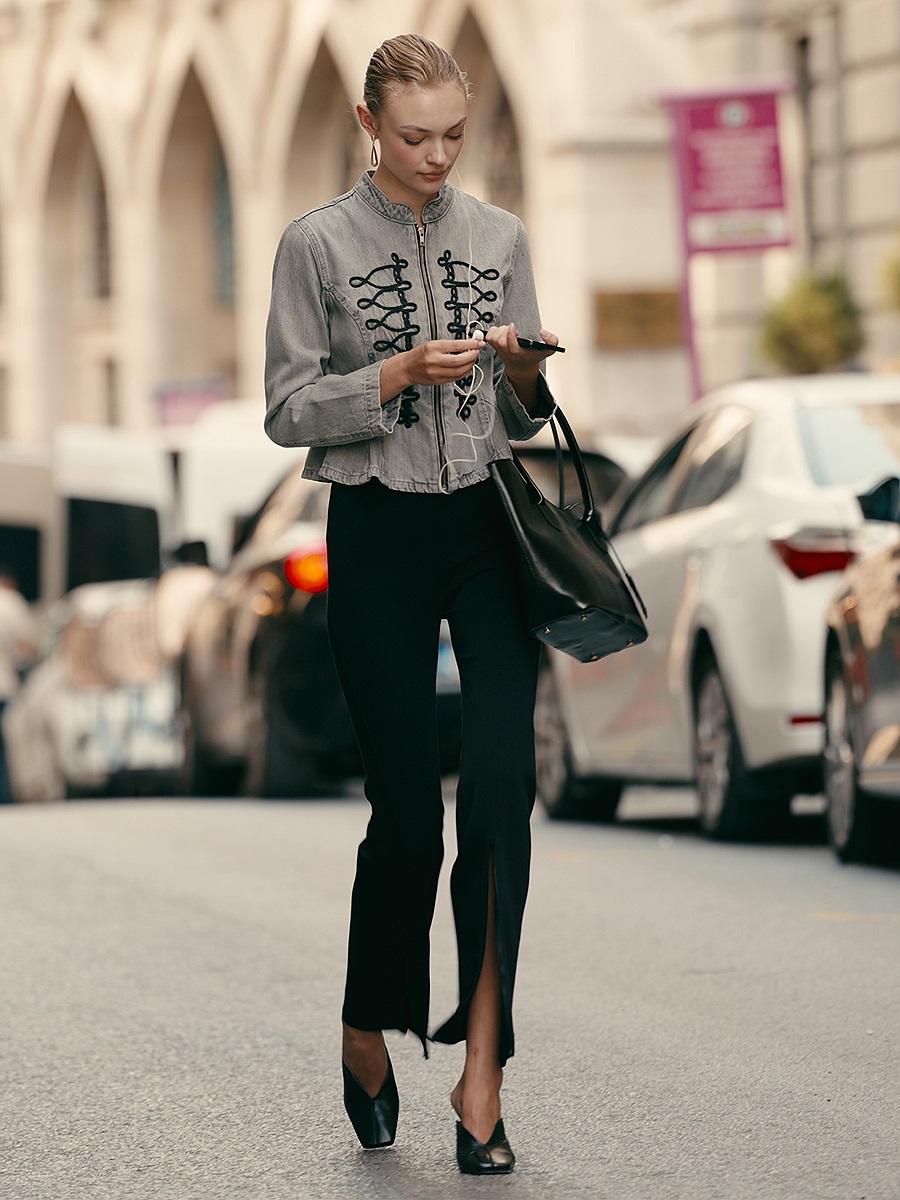 73037 Fermuar Detaylı Flare Pantalon