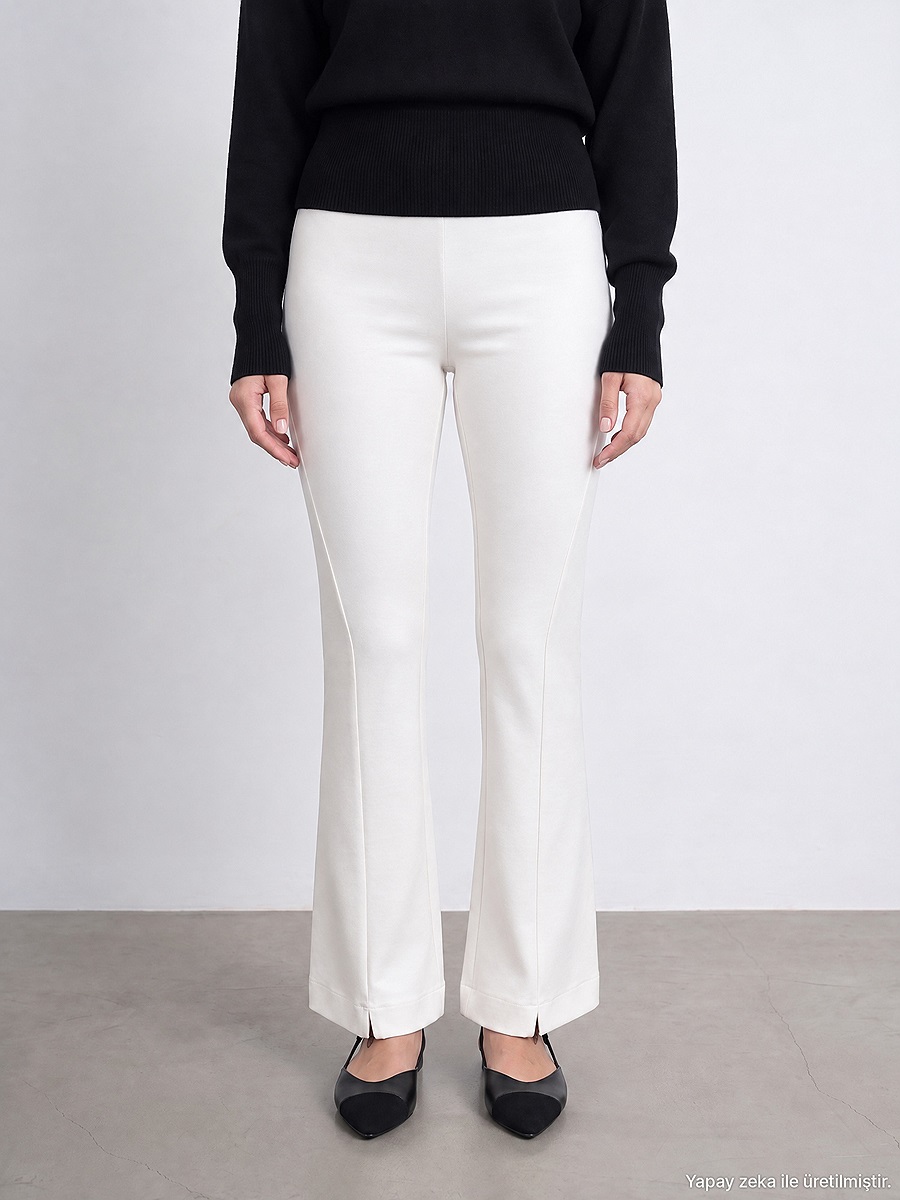 73037 Fermuar Detaylı Flare Pantalon