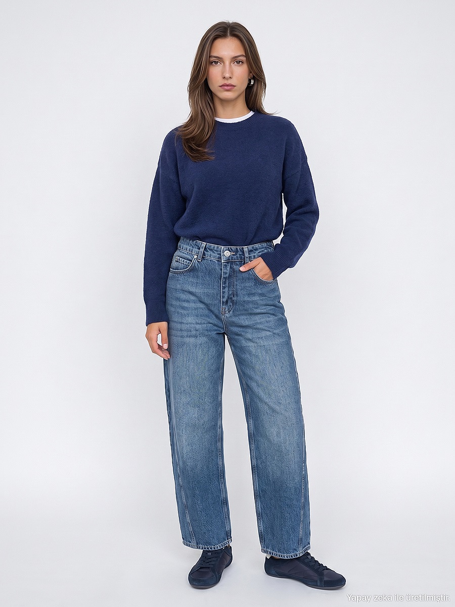 72367 %100 Pamuk Barrel Jean