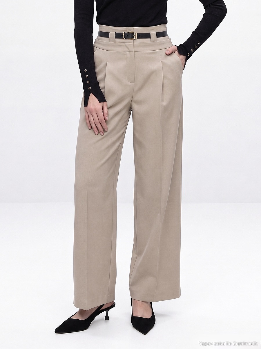 72803 Kemerli Pileli Pantolon