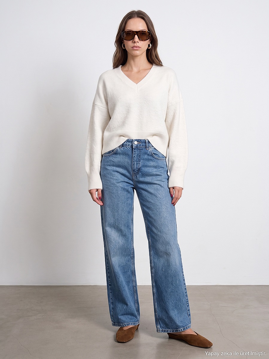 72374 %100 Pamuk Wide Leg Jean